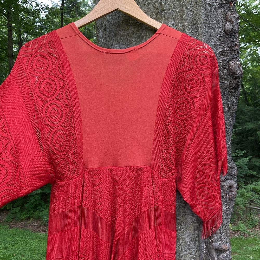 Vintage Red Lace with fringe Women Dress 9 - Picture 5 of 9
